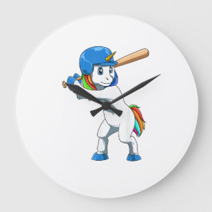Grande Horloge Ronde Licorne Baseball Licorne Jouant au Baseball Licorn
