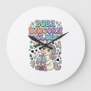 Grande Horloge Ronde Licorne Boba Licorne Club Kawaii Typographie Desig
