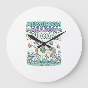 Grande Horloge Ronde Licorne Champignon Prairie Licorne T-Shirt Mode De