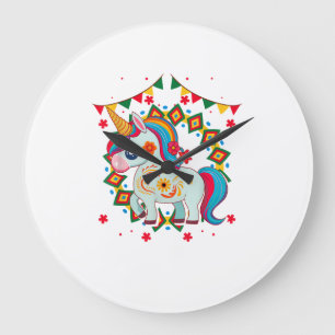 Grande Horloge Ronde Licorne Cinco De Mayo Fête Mignonne Mexicaine Fies