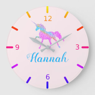 Grande Horloge Ronde Licorne Colorée