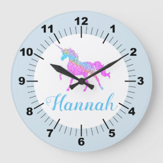 Grande Horloge Ronde Licorne colorée