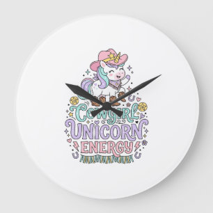 Grande Horloge Ronde Licorne Cowgirl Licorne Énergie Mignon Produit Pas