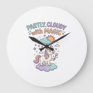 Grande Horloge Ronde Licorne en partie nuageux avec un T-Shirt tendance