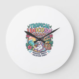 Grande Horloge Ronde Licorne Évasion Tropicale de Licorne POD Prêt POD