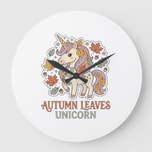 Grande Horloge Ronde Licorne Feuilles D'automne Licorne Conception Grap