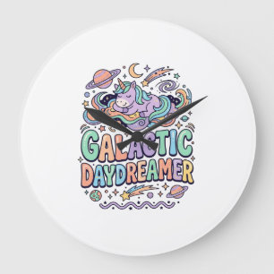 Grande Horloge Ronde Licorne Galactique Rêveuse Kawaii Autocollant et T