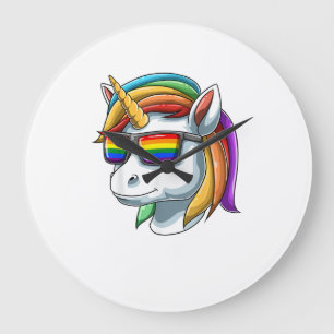Grande Horloge Ronde Licorne LGBT Licorne Avec Lunettes De Soleil LGBT