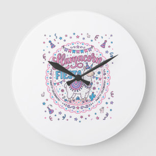 Grande Horloge Ronde Licorne Llamacorne Fiesta T-shirt Graphique Ludiqu