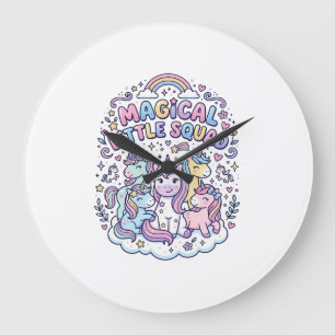 Grande Horloge Ronde Licorne Magical Little Squad Conception Graphique