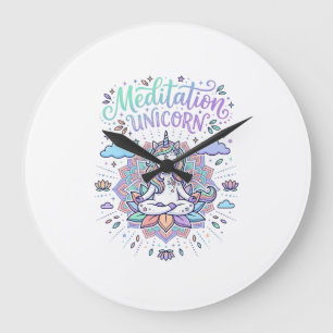 Grande Horloge Ronde Licorne Méditation Licorne Fond Blanc Vecteur