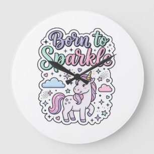 Grande Horloge Ronde Licorne née pour briller Graphisme Merch Desig