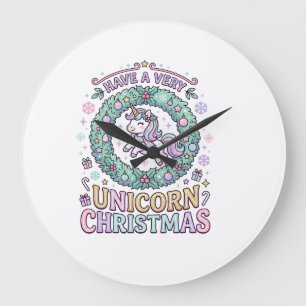 Grande Horloge Ronde Licorne ont un très Noël Licorne Gras Typogra