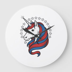 Grande Horloge Ronde Licorne patriotique dessin vectoriel gravure vinta