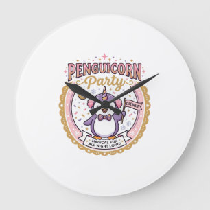 Grande Horloge Ronde Licorne Penguicorne Fête POD Prêt Design Zazzle_1