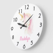 Grande Horloge Ronde Licorne rose blanc nom (Angle)