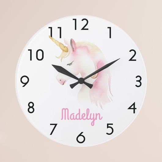 Grande Horloge Ronde Licorne rose blanc nom