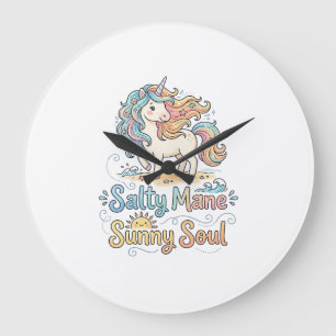 Grande Horloge Ronde Licorne Salée Crinière Âme Ensoleillée Conception