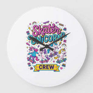 Grande Horloge Ronde Licorne Skater Licorne Crew Rétro Style Imprimé su