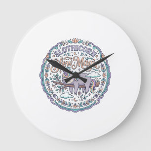 Grande Horloge Ronde Licorne Slothicorn Magie Lente T-Shirt Fantaisiste