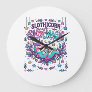 Grande Horloge Ronde Licorne Slothicorne Magie Lente Marché Coloré