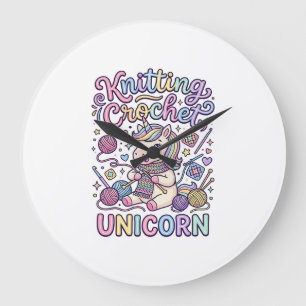 Grande Horloge Ronde Licorne Tricot Crochet Licorne Charmant Fond Blanc