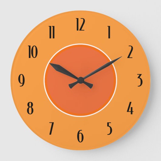 Grande Horloge Ronde Light and Dark Orange Deco Black Numbers Clock (Recto)