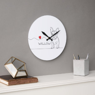 Grande Horloge Ronde Ligne artistique de chien Bouledogue Français avec