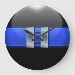 Grande Horloge Ronde Ligne Bleue Mince - Argent Police Capitaine Bars