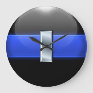 Grande Horloge Ronde Ligne Bleue Mince - Barre de Lieutenant Argent