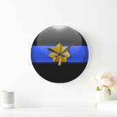 Grande Horloge Ronde Ligne Bleue Mince - Insigne de police (Maison)