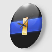 Grande Horloge Ronde Ligne Bleue Mince - Lien Or (Angle)