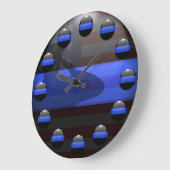 Grande Horloge Ronde Ligne Bleue Mince - Salon Drapeau (Angle)