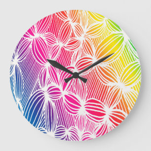Grande Horloge Ronde Lignes arc-en-ciel courbes