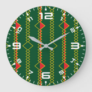 Grande Horloge Ronde Lignes de Zigzag vertical Livre vert numérique