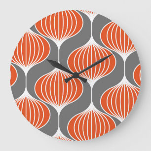 Grande Horloge Ronde Lignes ondulées : motif vintage géométrique.