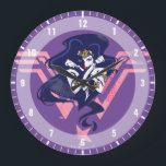 Grande Horloge Ronde Ligue de Justice | Wonder Woman & Symbol Pop Art<br><div class="desc">Découvrez la Femme-Merveilleuse de la Ligue de la Justice posée avec ses bras croisés,  placée sur son logo rose Wonder Woman. Ce graphisme noir à contraste élevé est accentué de points mi-teintes pour lui donner une sensation de bande dessinée nostalgique.</div>