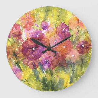 Grande Horloge Ronde Lilac : Aquarelle Vintage du jardin.