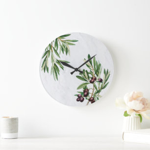 Grande Horloge Ronde L'île méditerranéenne grecque Feuille d'olive 