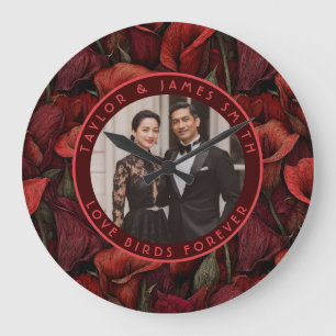Grande Horloge Ronde Lilies de calla rouges uniques Fantaisie Mariage à