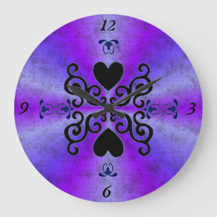 Grande Horloge Ronde Lily et Heart on Rainbow