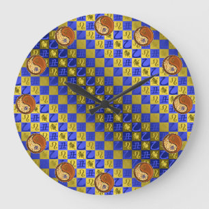 Grande Horloge Ronde Lion & Bœuf de Bois