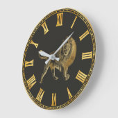 Grande Horloge Ronde Lion d'or noir (Angle)