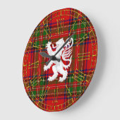 Grande Horloge Ronde Lion écossais rampant sur Tartan (Angle)