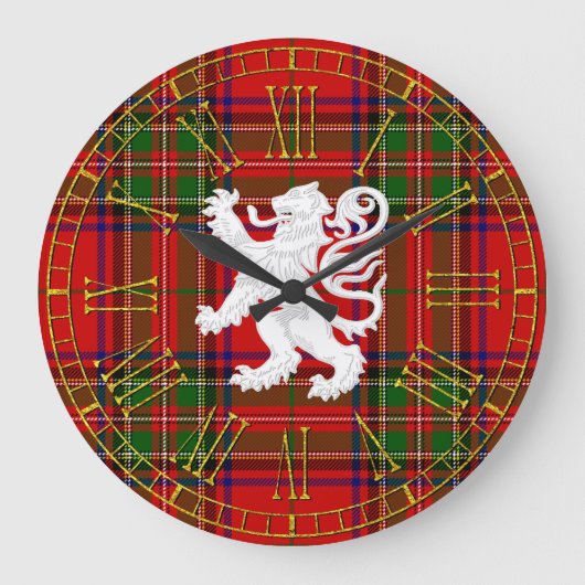 Grande Horloge Ronde Lion écossais rampant sur Tartan (Recto)