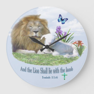 Grande Horloge Ronde Lion et vers de la Bible de l'agneau