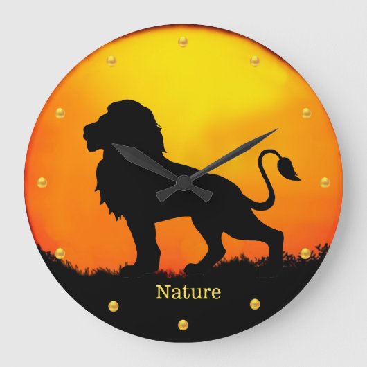 Grande Horloge Ronde Lion sauvage, points d'or & lever de soleil sur un (Recto)