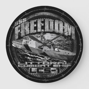 Grande Horloge Ronde Littoral vaisseau de combat Liberté Acrylique Mur 