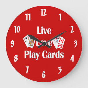 Grande Horloge Ronde Live, Love, Play Cards-Red