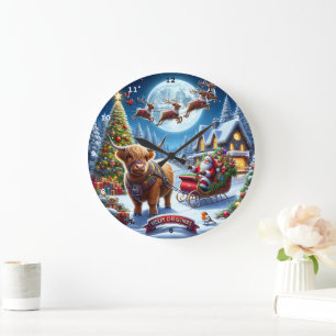 Grande Horloge Ronde Livraison de vacances de Highland Père Noël Vache 